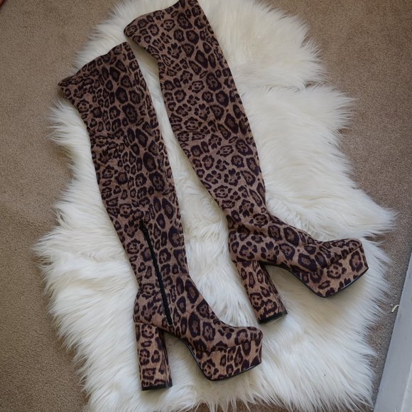 ASOS Leopard platform thigh high boots - Picture 3 of 13